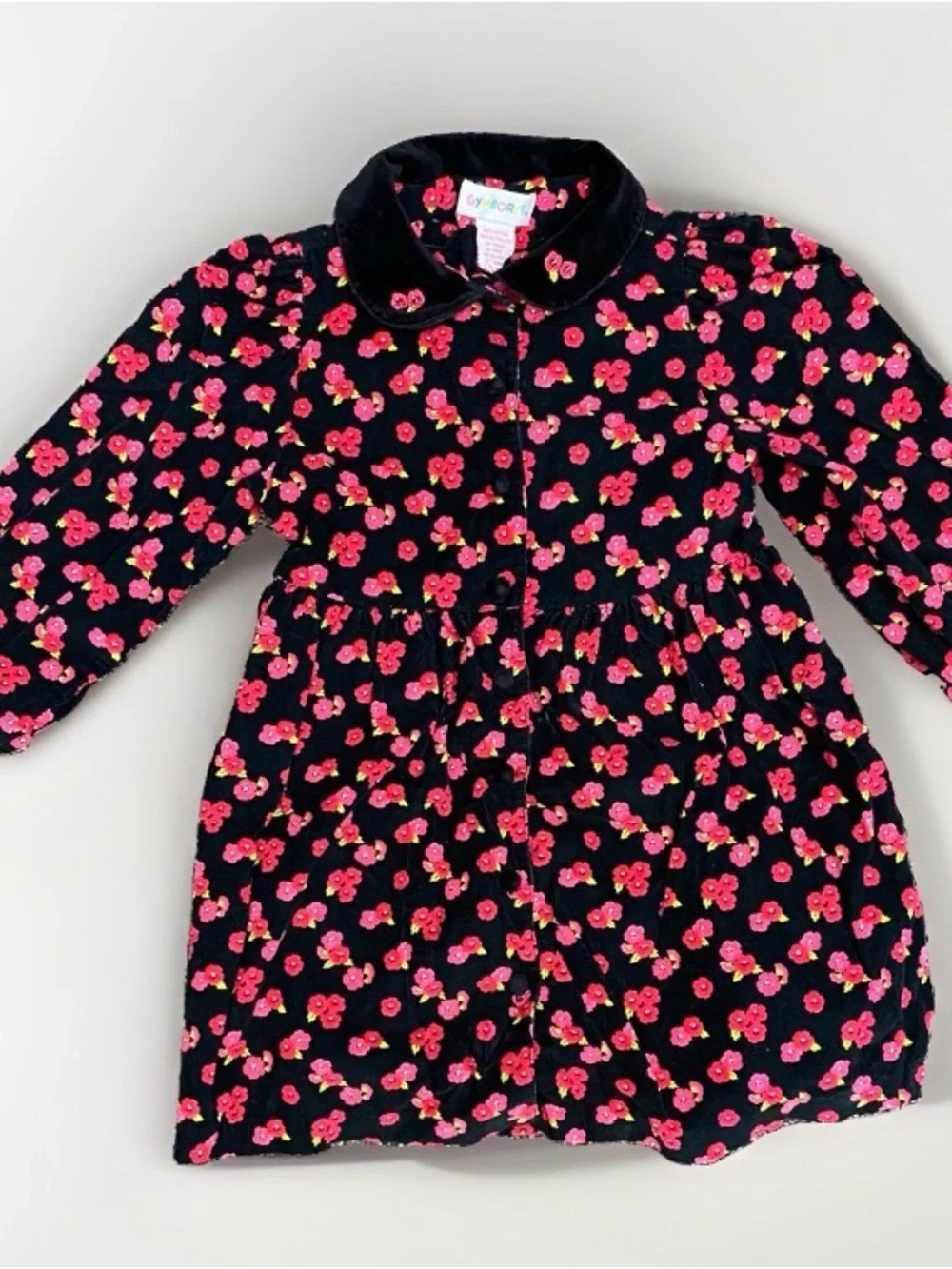 Vintage Gymboree Rainbow Tag Black Floral Corduroy Dress Size Large (4/5)
